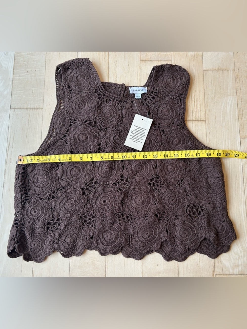 Evereve Hand Crochet Cotton Floral Lace Sleeveless Tank Brown Boho Sz Large NWT - Picture 8 of 16
